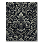 Ornate Black White Acanthus Scroll Rug
