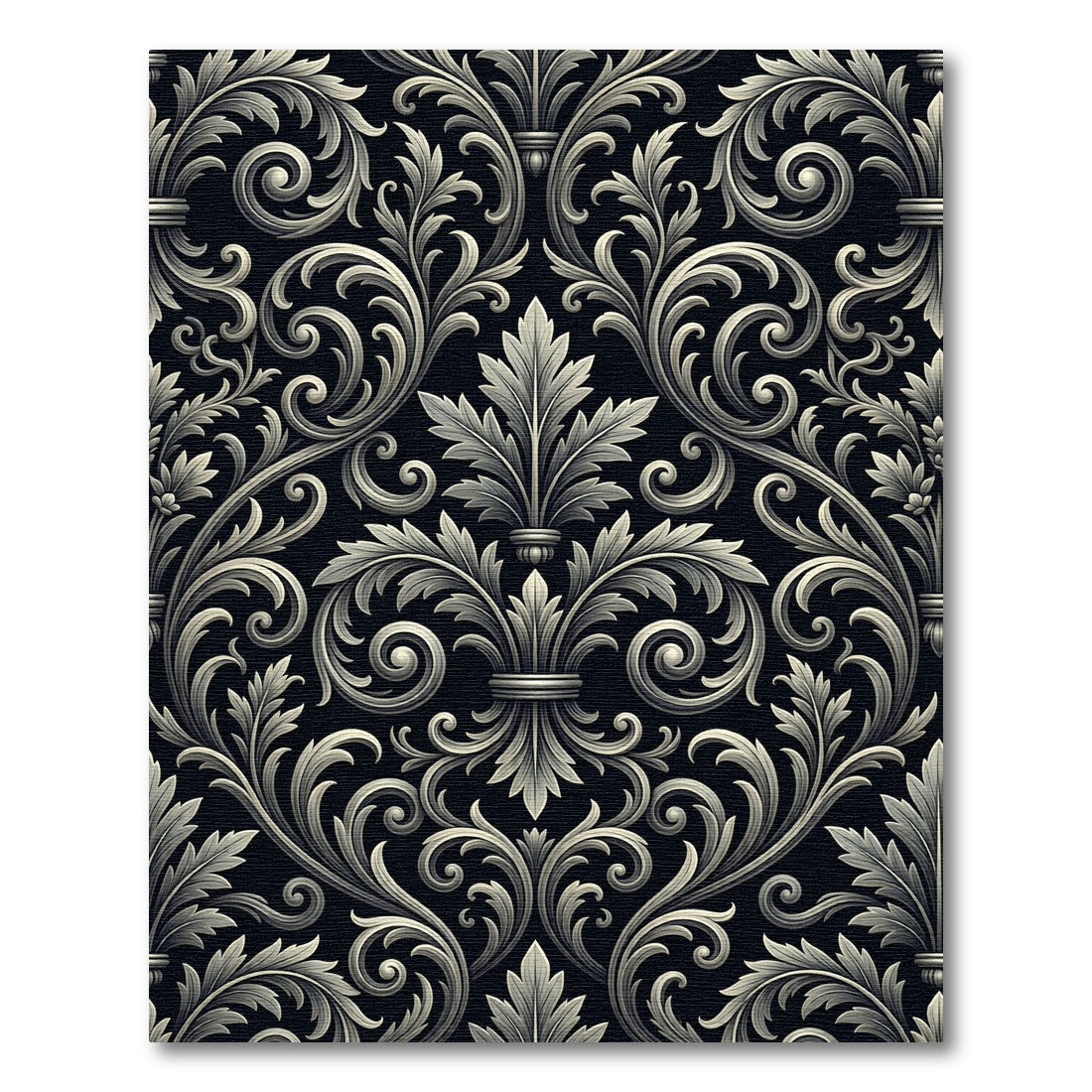 Ornate Black White Acanthus Scroll Rug