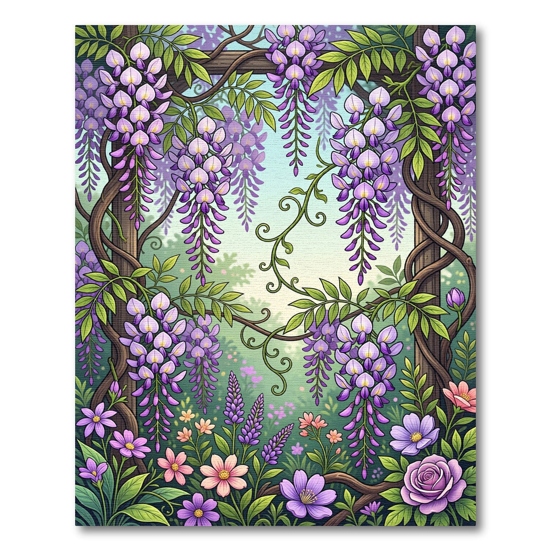 Wisteria Garden Trellis Floral Botanical Art Rug