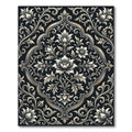 Monochrome Floral Scroll Damask Rug