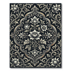 Monochrome Floral Scroll Damask Rug