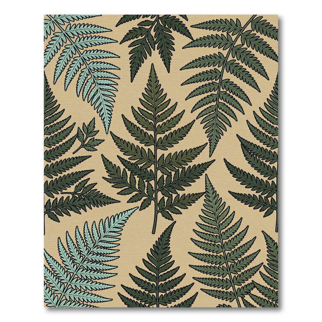 Green Fern Foliage Pattern Rustic Rug