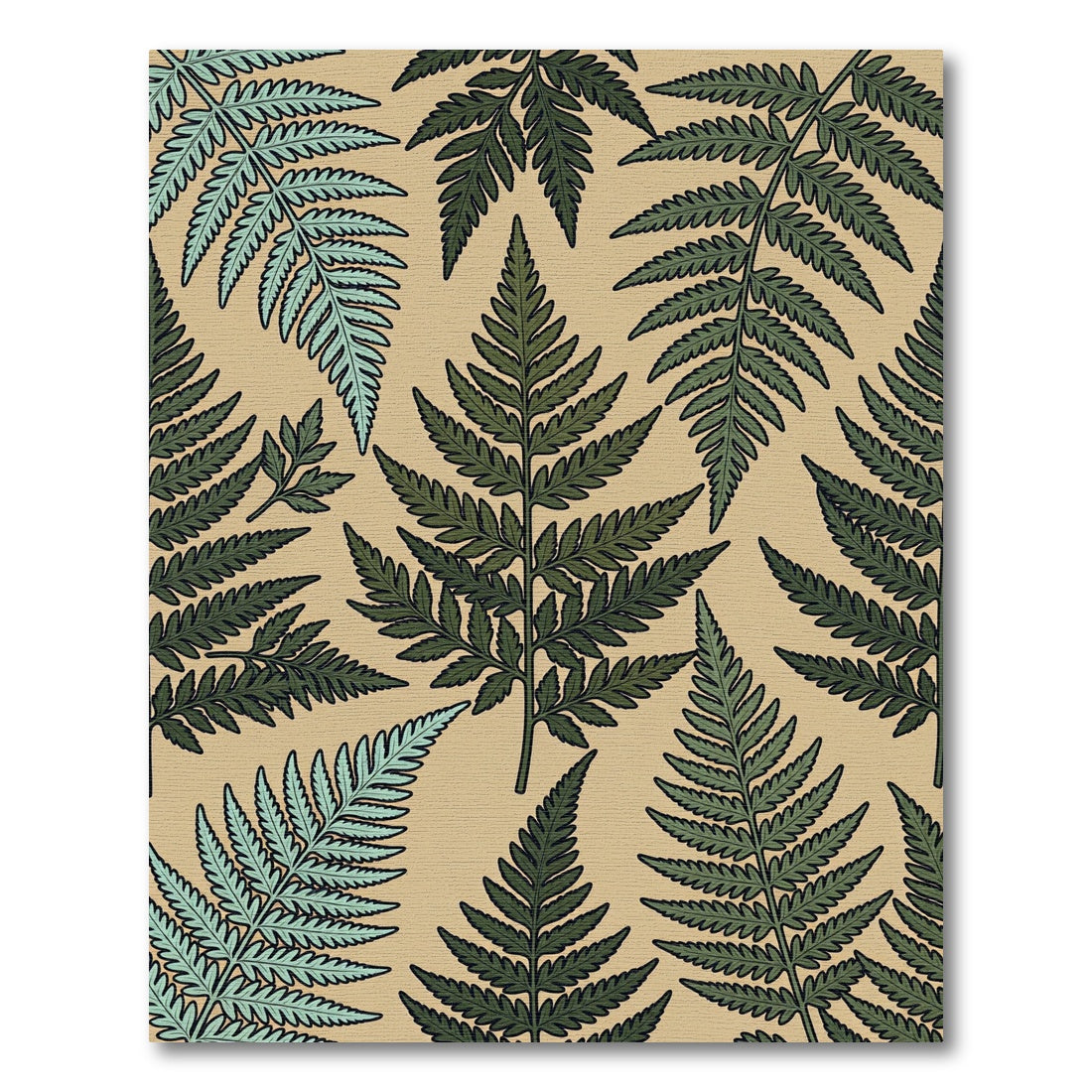 Green Fern Foliage Pattern Rustic Rug