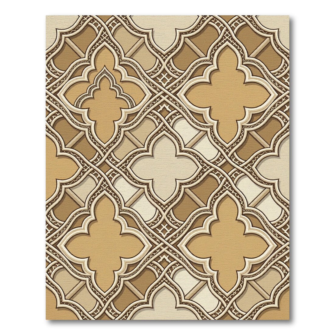Ornate Beige Quatrefoil Interlocking Tile Rug