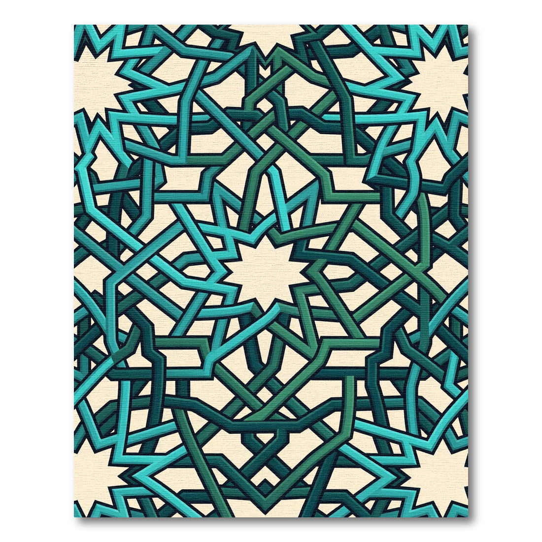 Teal Geometric Interlocking Star Tile Rug