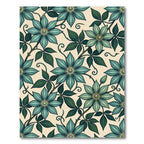 Elegant Teal Clematis Botanical Floral Rug