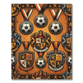 Vintage Orange Soccer Crest Medallion Rug