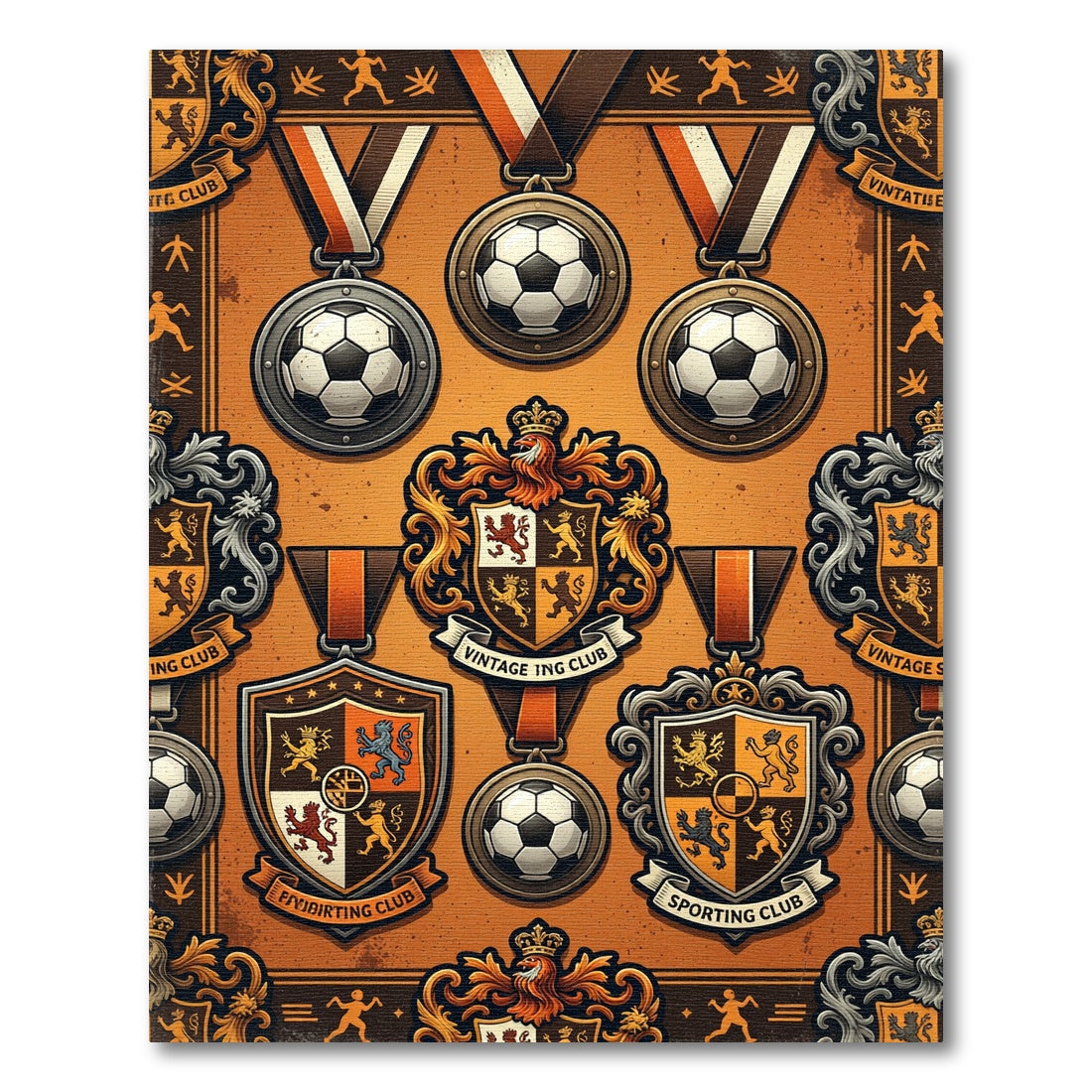 Vintage Orange Soccer Crest Medallion Rug