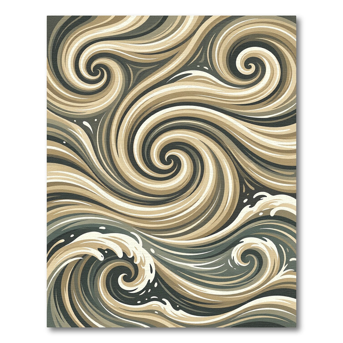 Earthy Swirling Cream and Charcoal Waves Rug