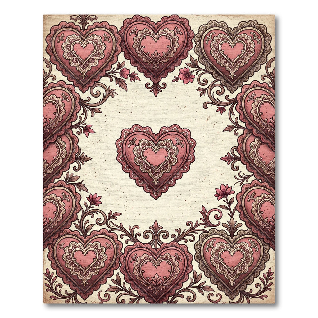 Vintage Pink Heart Lace Border Rug