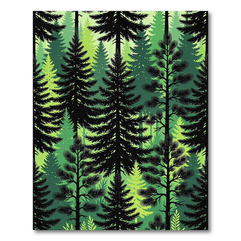 Emerald Forest Silhouette Trees Rug