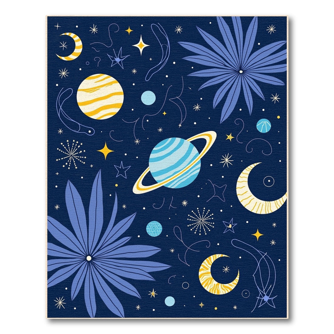 Celestial Blue Yellow Moon Galaxy Rug