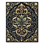 Elegant Gold Black Baroque Acanthus Scroll Rug