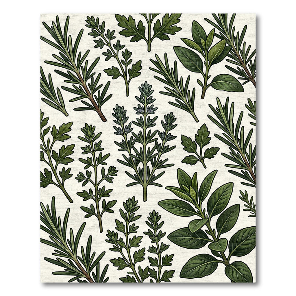 Green Herb Botanical Sprig Collage Rug