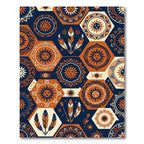 Celestial Hexagon Sun Feather Indigo Terracotta Rug