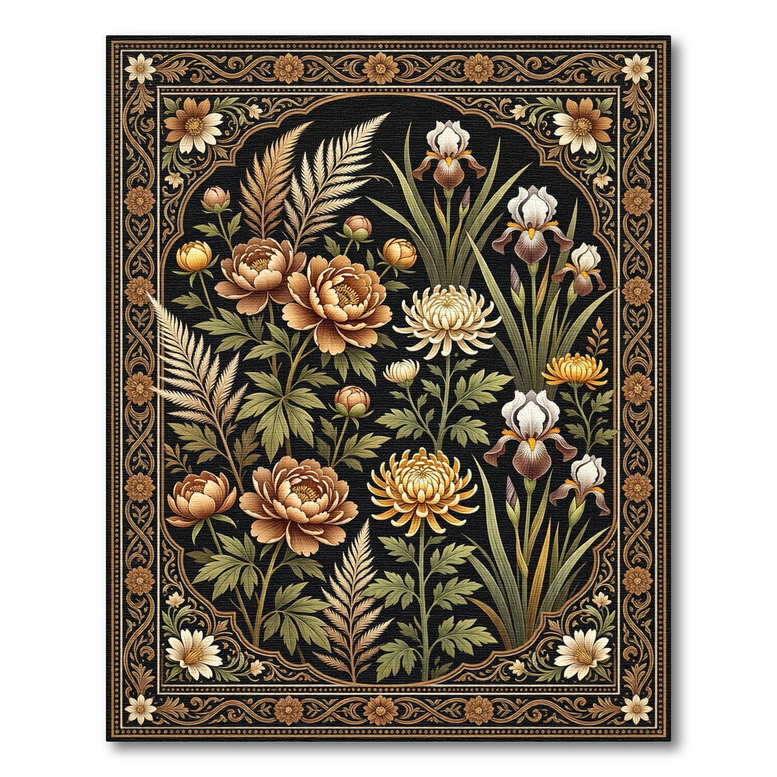 Elegant Botanical Floral Onyx Earth Rug