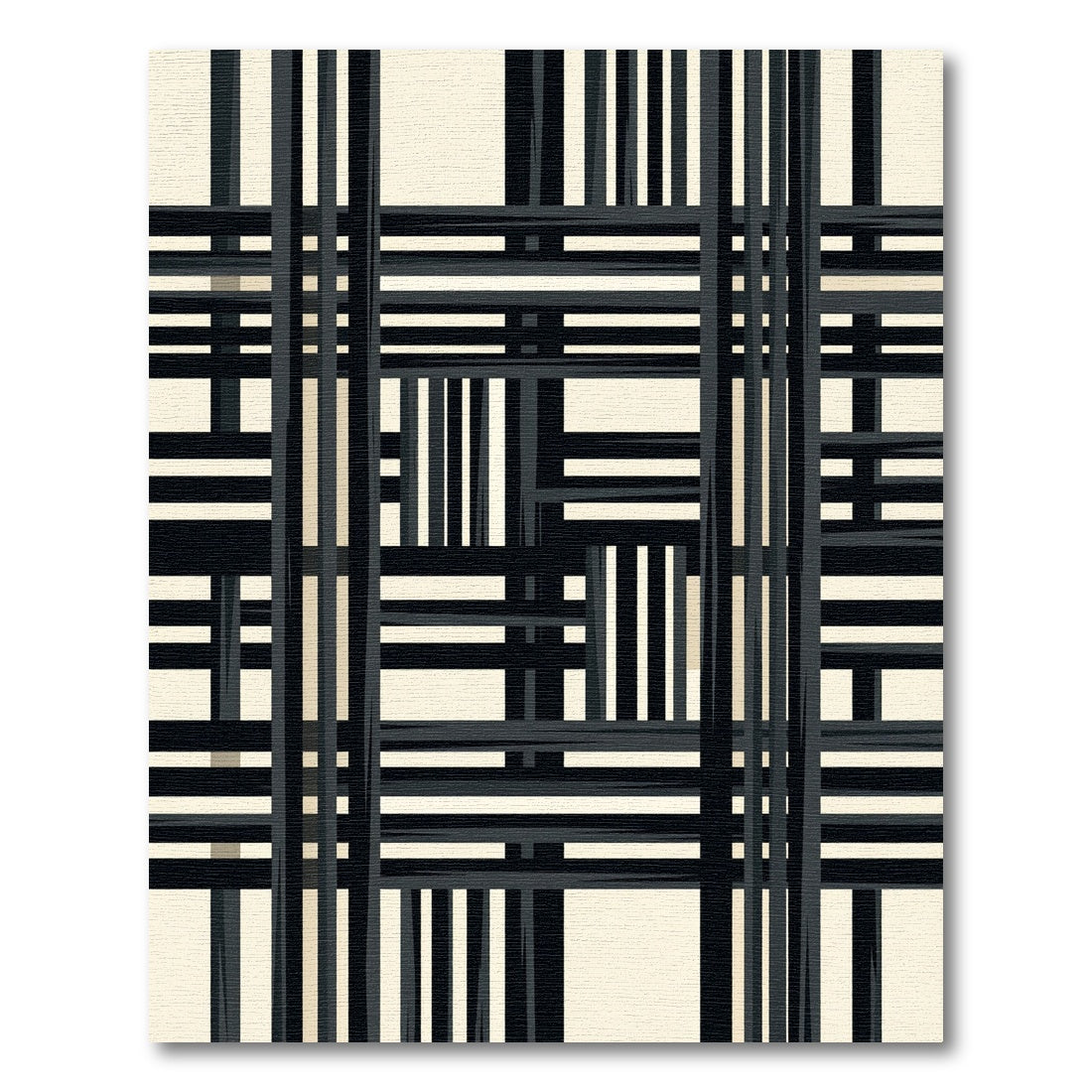 Abstract Black Cream Intersecting Lines Rug