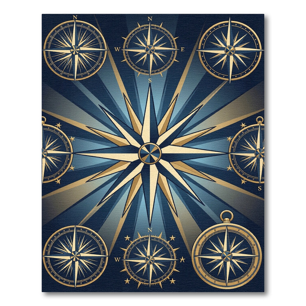 Celestial Golden Compass Starry Navy Area Rug