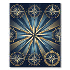 Celestial Golden Compass Starry Navy Area Rug