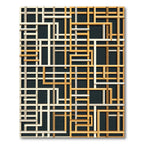 Modern Beige and Ochre Geometric Grid Rug