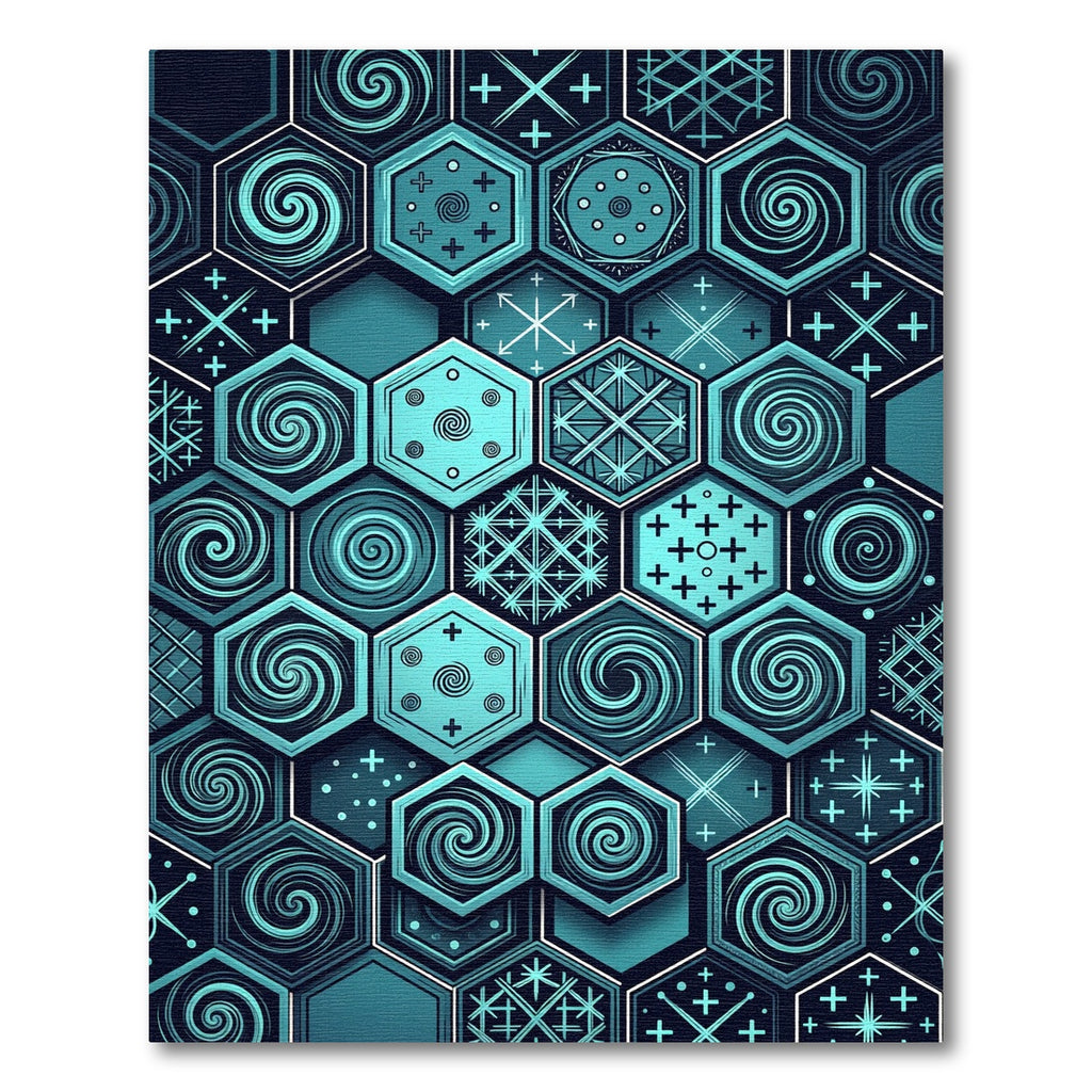 Teal Hexagonal Geometric Swirl Medallion Rug