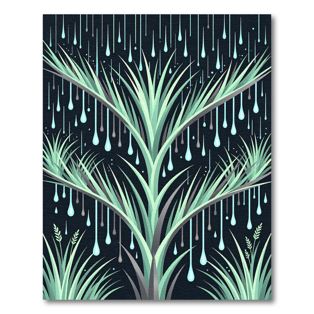 Mint Green Raindrop Botanical Foliage Rug