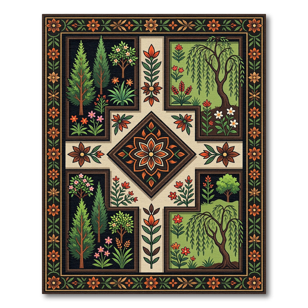Botanical Garden Medallion Earthy Forest Rug