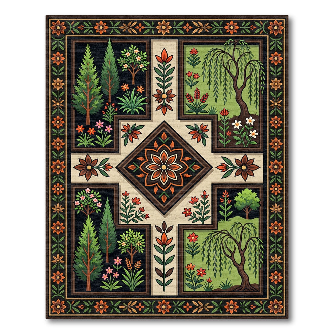 Botanical Garden Medallion Earthy Forest Rug