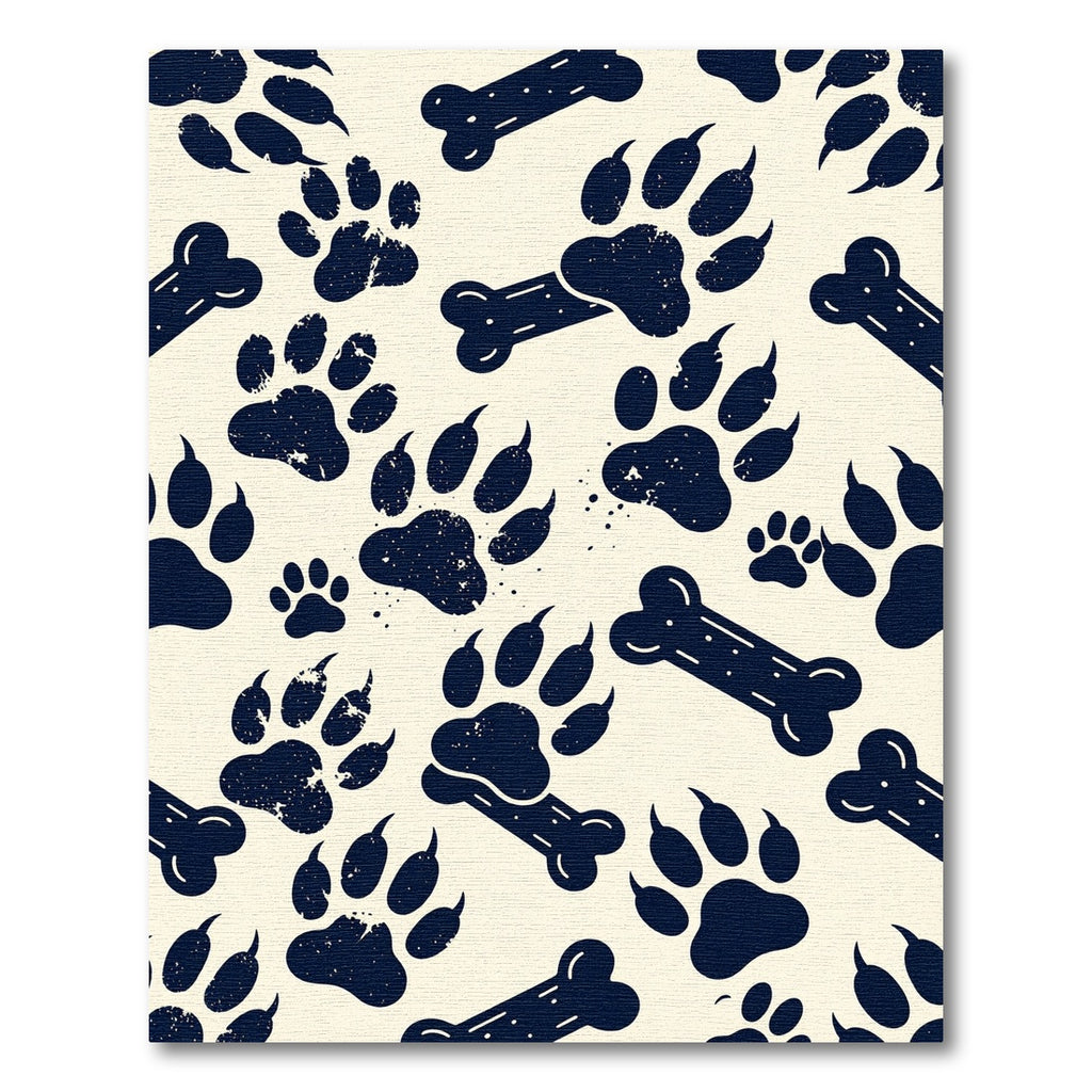 Navy Ink Paw Bone Illustration Rug