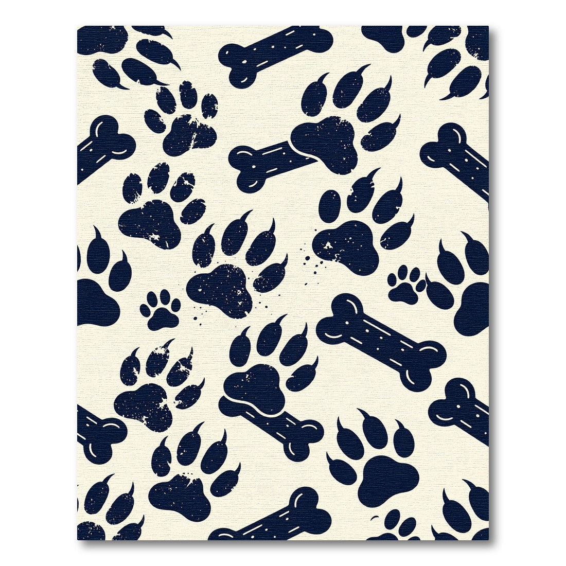 Navy Ink Paw Bone Illustration Rug