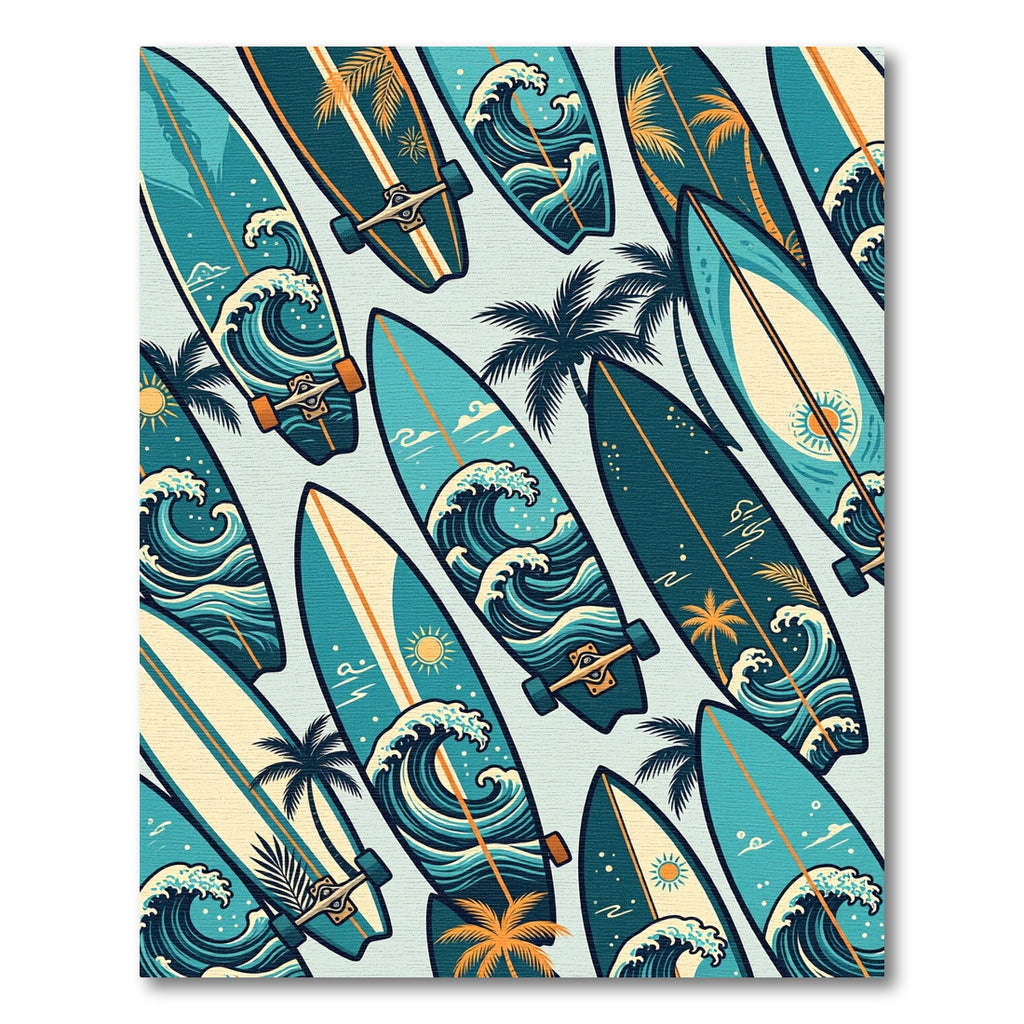 Tropical Surf Wave Palm Coastal Art Rug