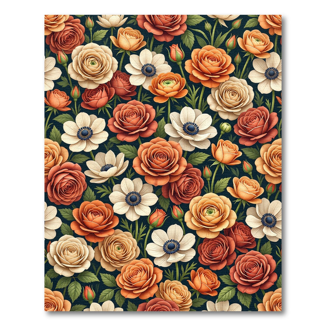 Burnt Orange Cream Blossom Floral Rug