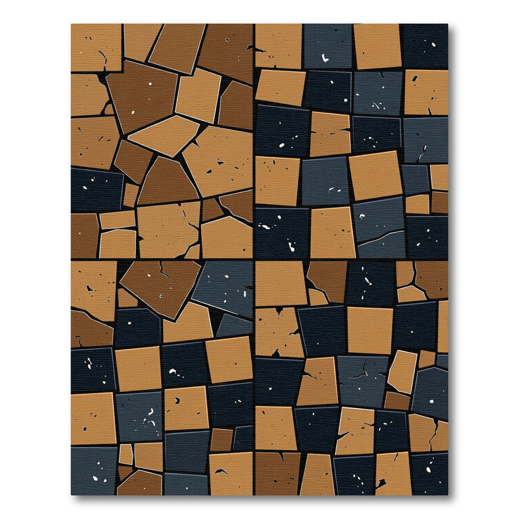 Abstract Earthy Ochre and Obsidian Tiled Rug