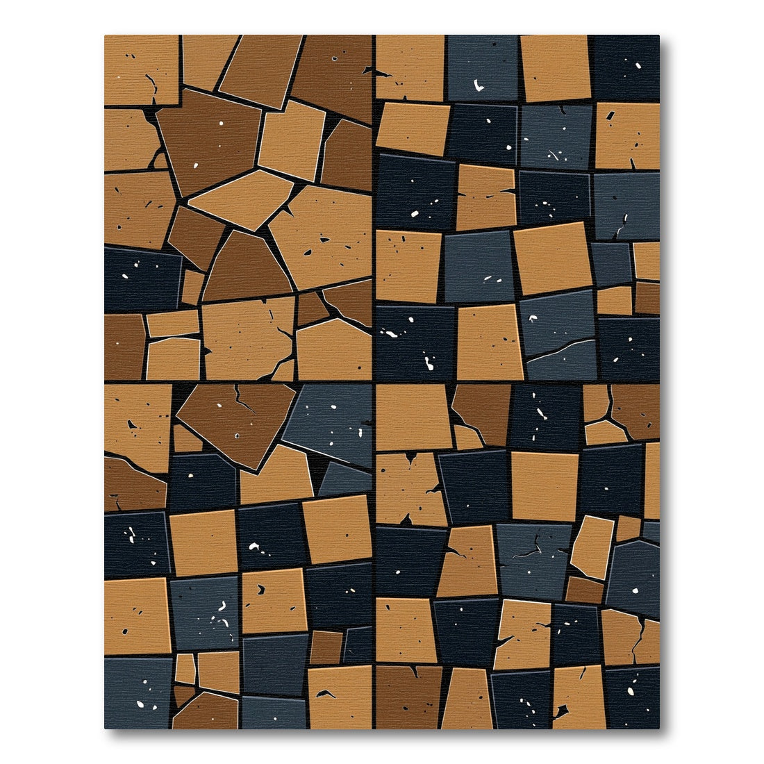 Abstract Earthy Ochre and Obsidian Tiled Rug