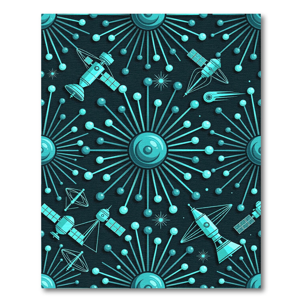 Retro Atomic Teal Spacecraft Collection Rug