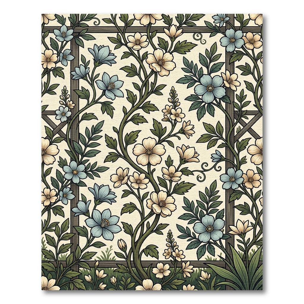 Vintage Blue and Cream Trellis Floral Rug