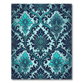 Ornate Cyan and Navy Damask Scroll Rug