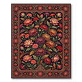 Dark Crimson Floral Garden Botanical Rug