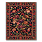 Dark Crimson Floral Garden Botanical Rug