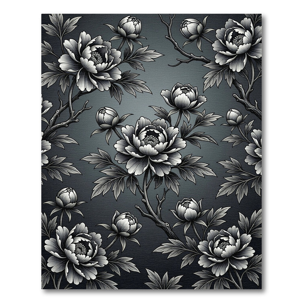 Monochromatic Peony Branches Floral Rug