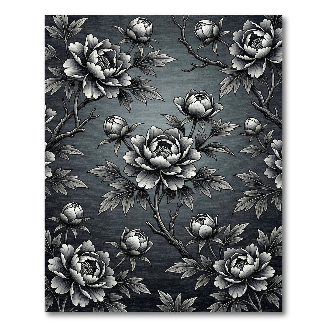 Monochromatic Peony Branches Floral Rug