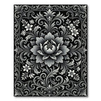 Monochromatic Floral Scrollwork Border Rug