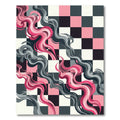 Abstract Pink and Gray Wave Checkered Rug