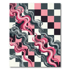 Abstract Pink and Gray Wave Checkered Rug