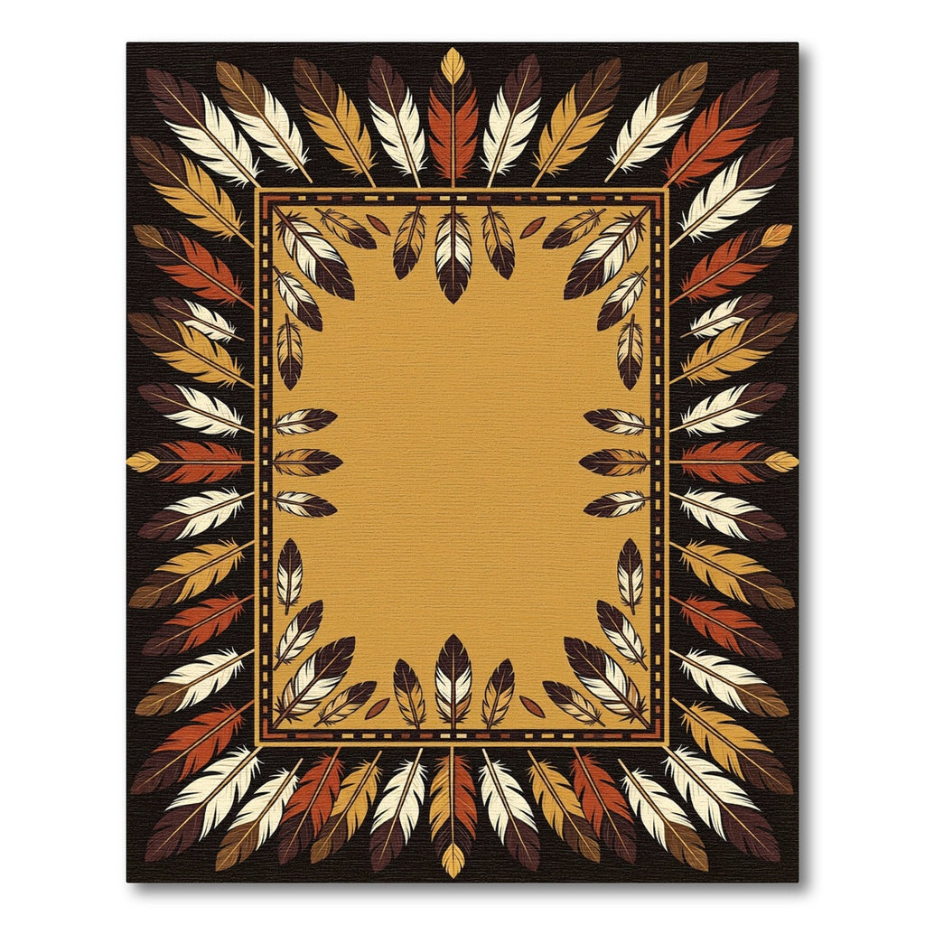 Earthy Feather Bordered Southwestern Area Rug