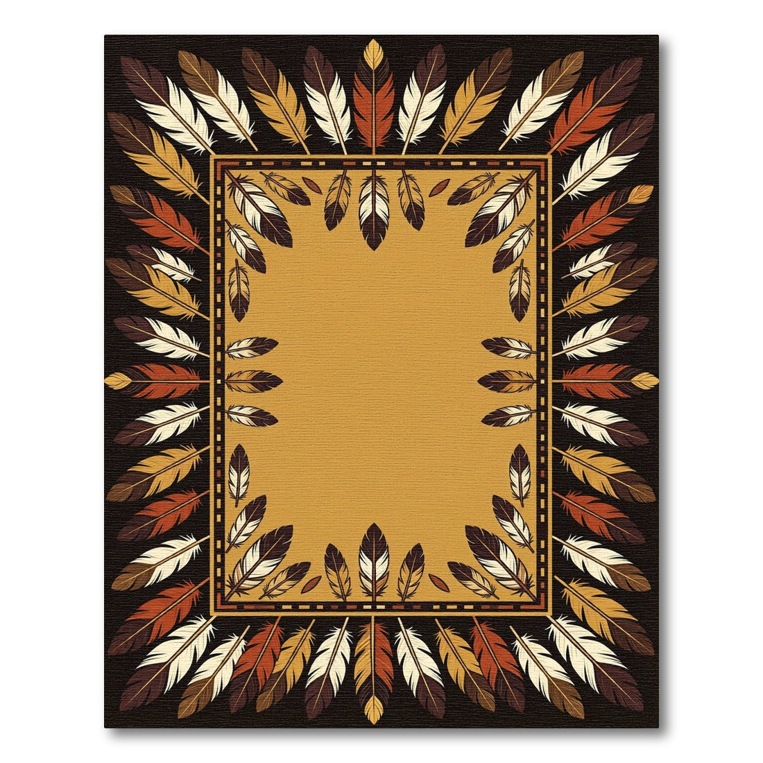 Earthy Feather Bordered Southwestern Area Rug