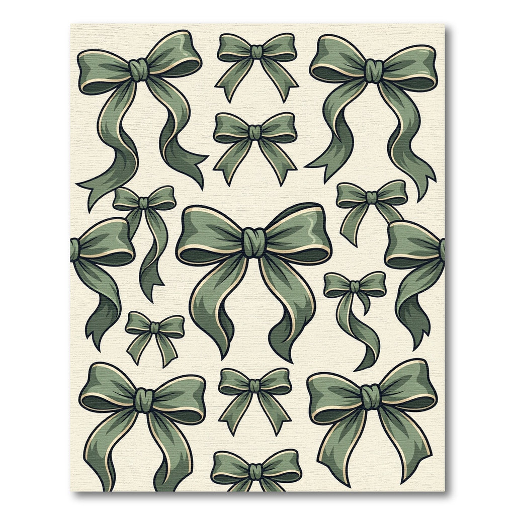 Sage Green Bow Ribbon Illustration Rug