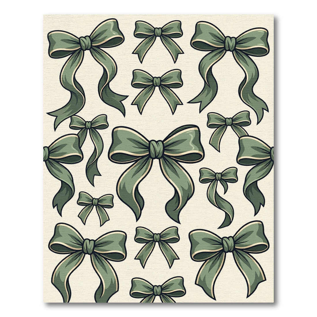 Sage Green Bow Ribbon Illustration Rug