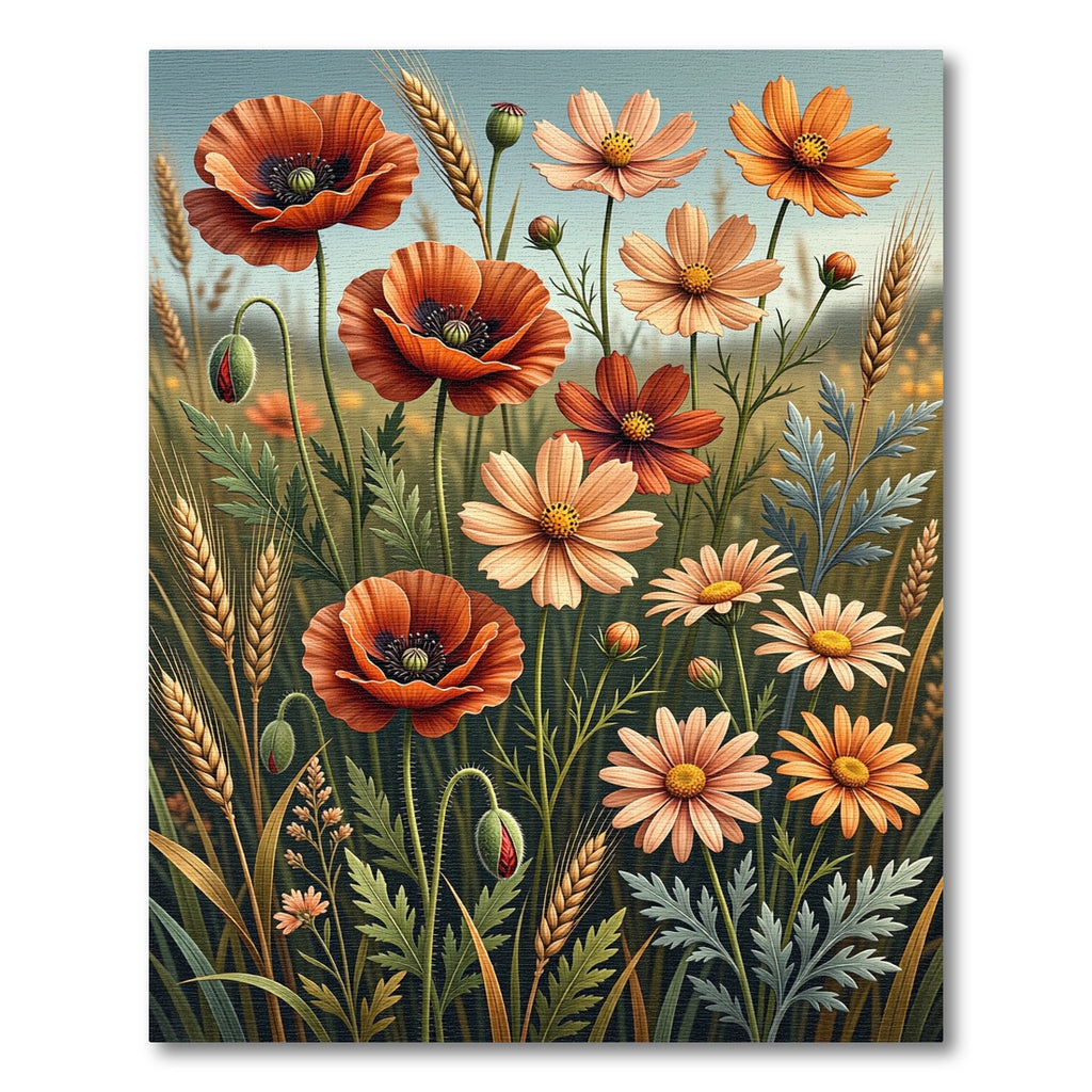 Orange Poppy Floral Meadow Field Rug