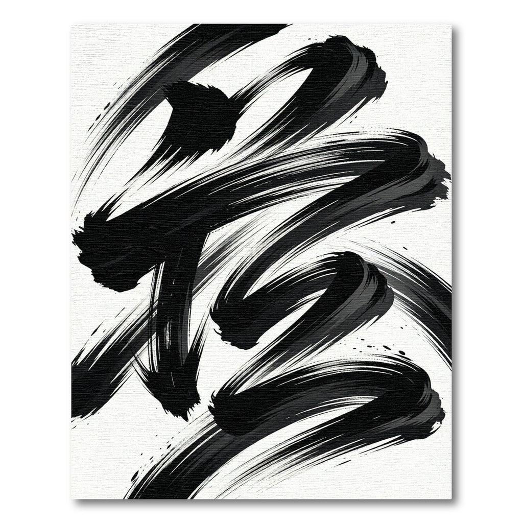 Monochrome Gestural Ink Stroke Abstract Rug